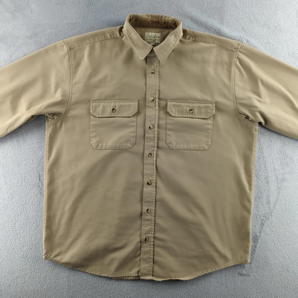 Cabela's Shirt‎ Mens XL Tall Khaki Twill Two Pocket Long Sleeve Button Front